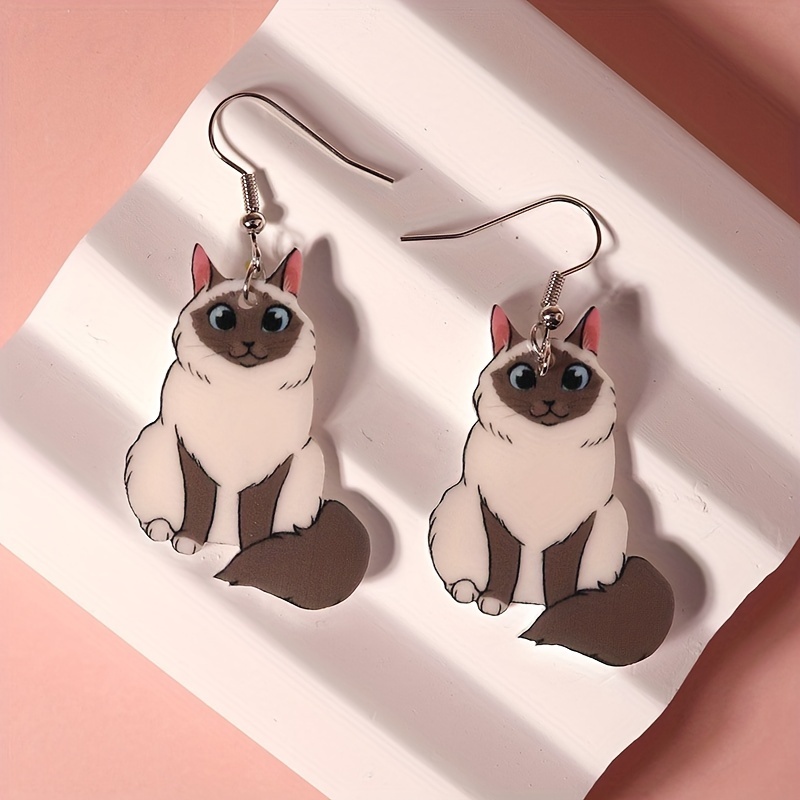 4 Pairs Set Cat Dangle Earrings Acrylic Jewelry Gift